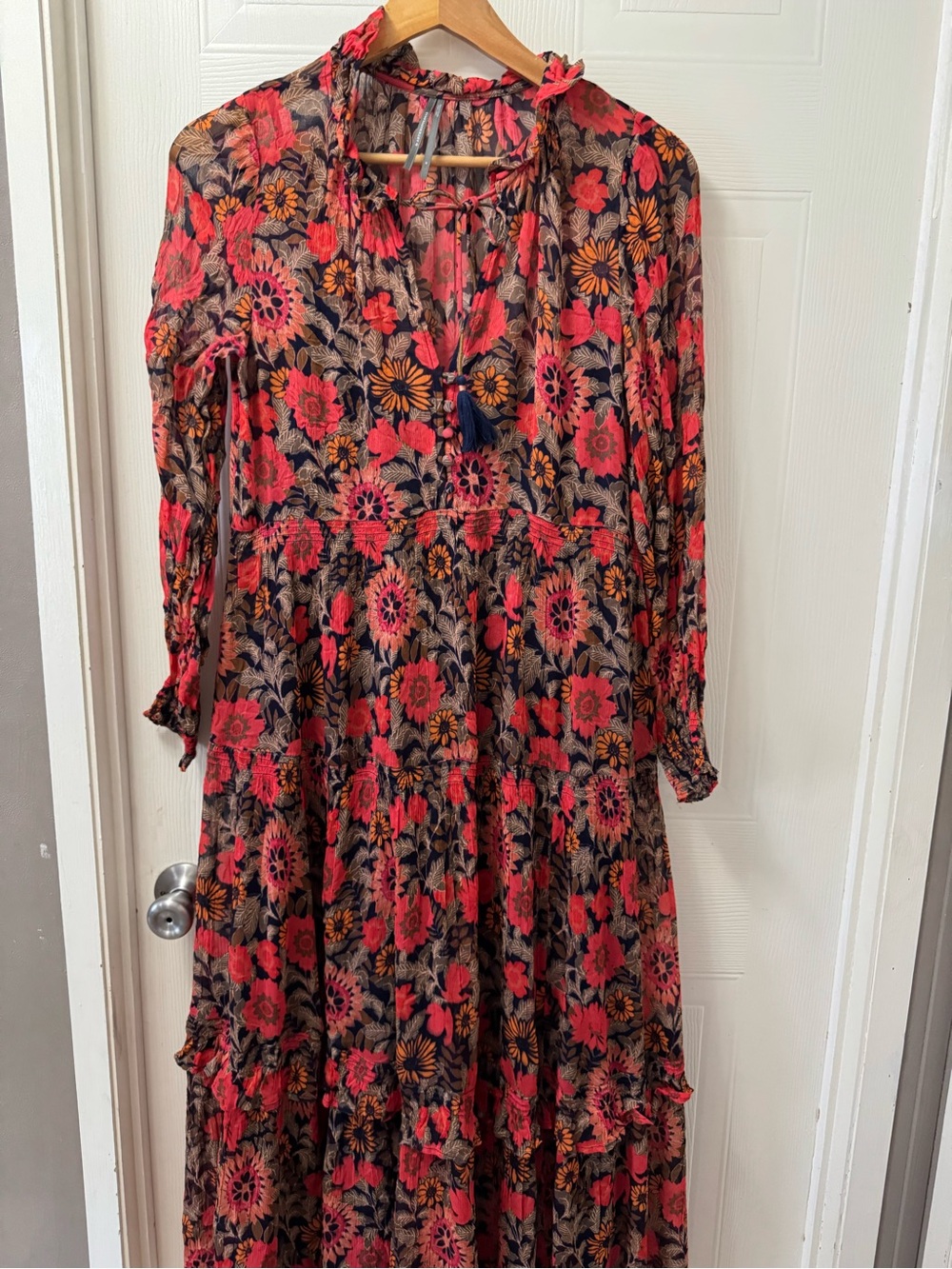 Anthropologie Red Floral Maxi Dress